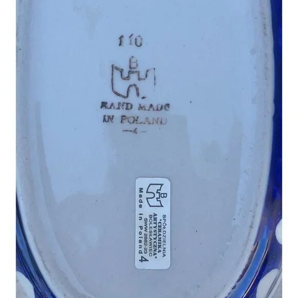 Polish Pottery Oval Dish Sm. Casserole 8"x5" Blue Peacock Eye Pattern Handmade - Picture 8 of 9